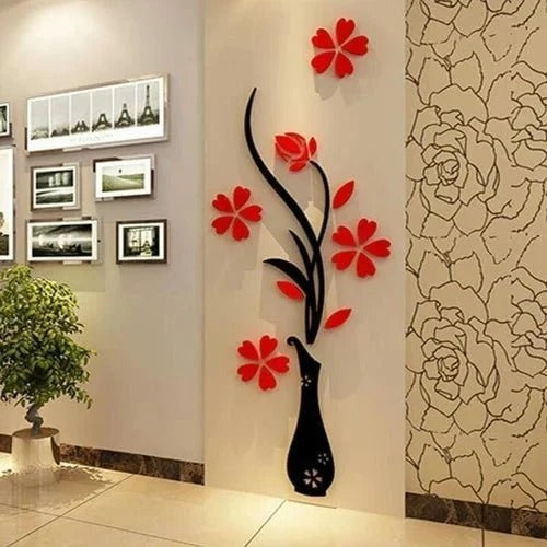 3D Acrylic Flower Vase Wall Art Decor  Modern Home Decoration