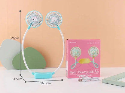 Portable Neck USB Fan - Hands-Free Rechargeable Personal Cooling Fan