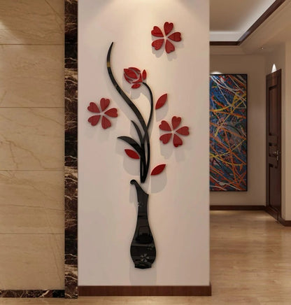 3D Acrylic Flower Vase Wall Art Decor  Modern Home Decoration